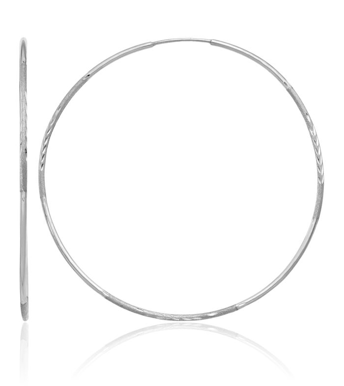 14K Solid White Gold 1.25mm Endless Round Large Hoop Earrings