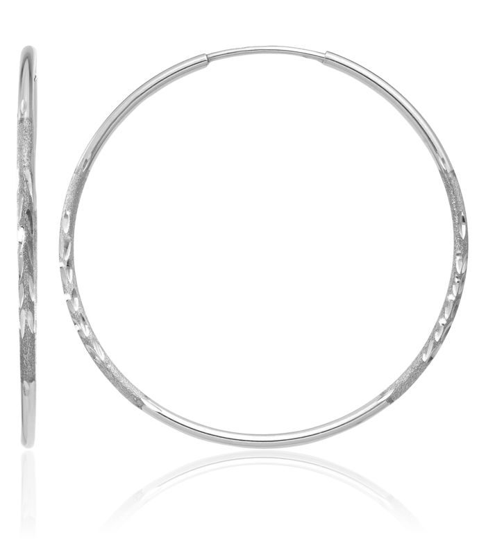 14K Solid White Gold 1.25mm Endless Round Medium Hoop Earrings