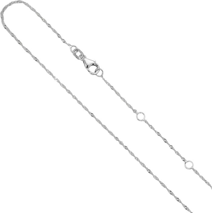 14K Solid White Gold 1.25mm Singapore Adjustable Chain Necklace