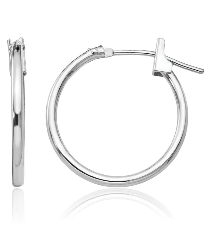 14K Solid White Gold 1.25mm Small Hoop Earrings