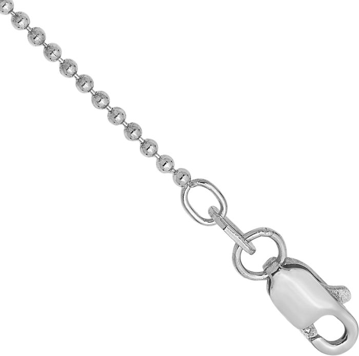 14K Solid White Gold 1.2mm Beaded Ball Chain Anklet Summer Beach Foot Ankle Bracelet