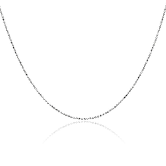 14K Solid White Gold 1.2mm Beaded Ball Chain Necklace