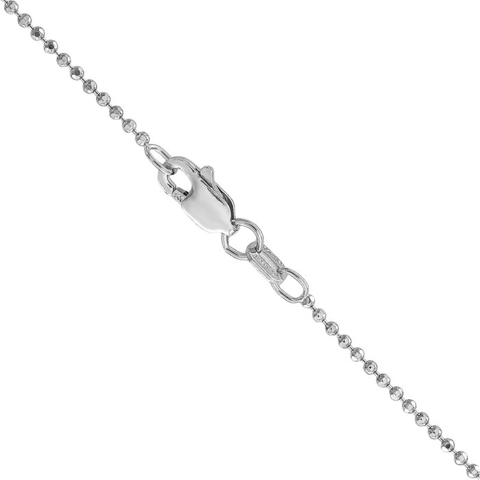 14K Solid White Gold 1.2mm Beaded Ball Chain Necklace