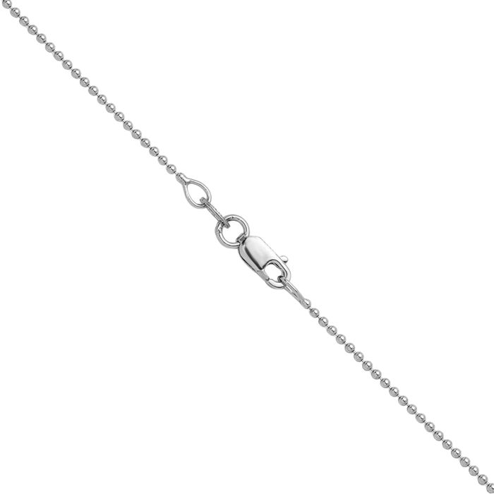 14K Solid White Gold 1.2mm Beaded Ball Chain Necklace