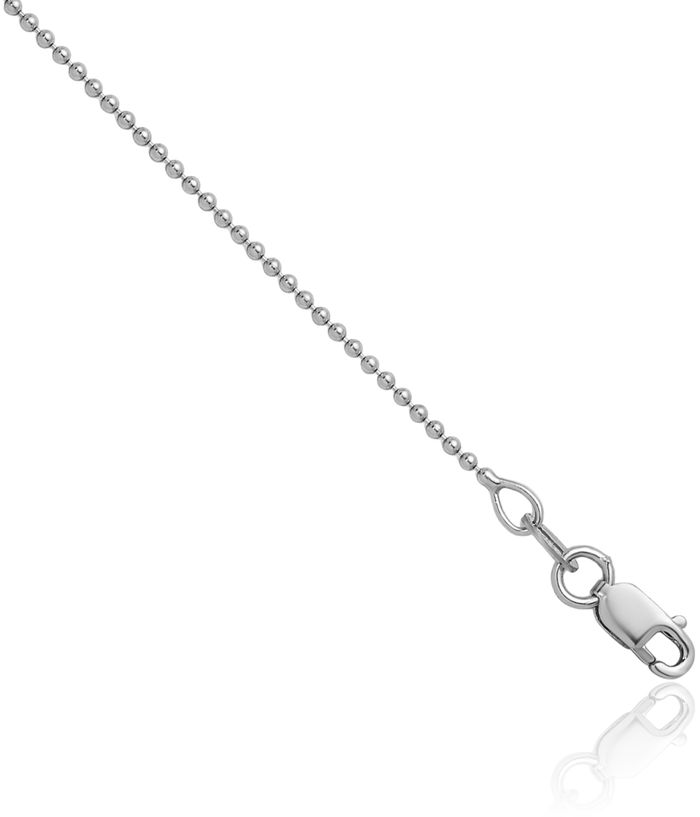 14K Solid White Gold 1.2mm Beaded Ball Chain Necklace