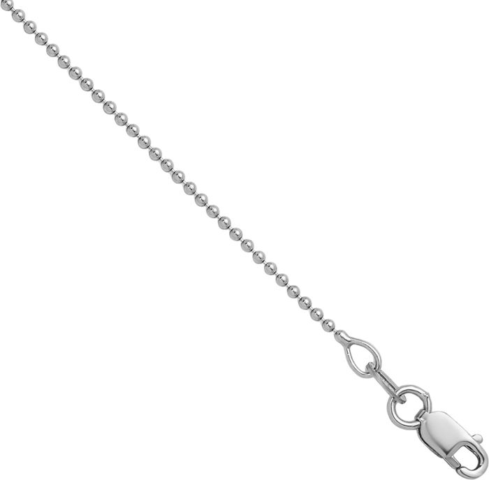 14K Solid White Gold 1.2mm Beaded Ball Chain Necklace