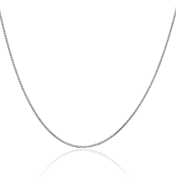 14K Solid White Gold 1.2mm Concave Box Link Chain Necklace