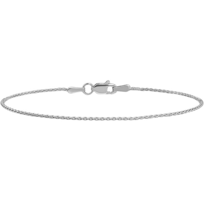 14K Solid White Gold 1.2mm Parisian Spiga Wheat Link Chain Bracelet