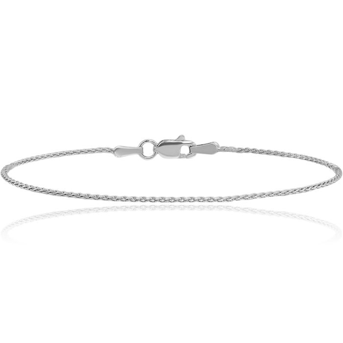 14K Solid White Gold 1mm Parisian Spiga Wheat Link Chain Anklet Summer Beach Foot Ankle Bracelet