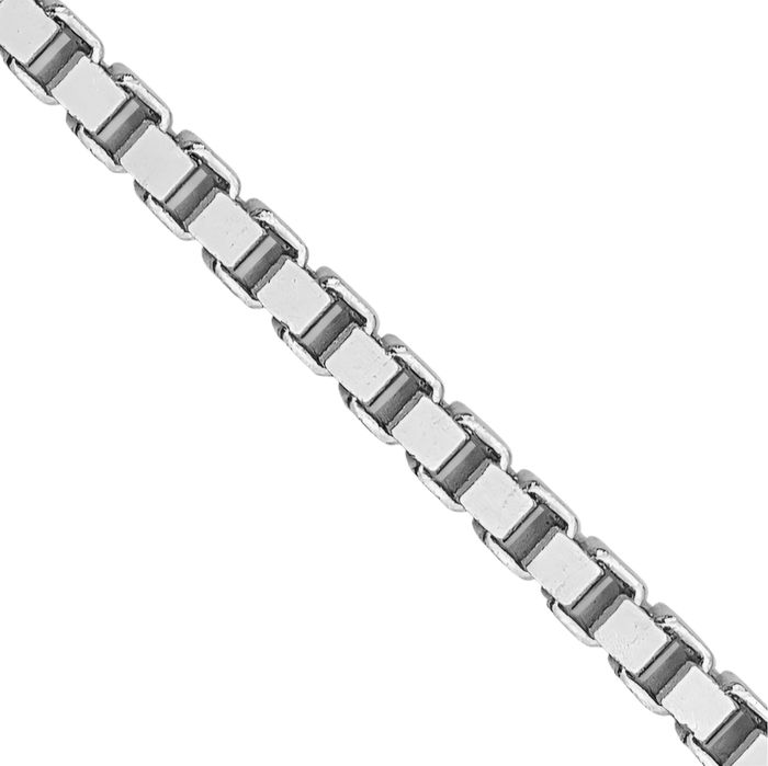 14K Solid White Gold 1.3mm Box Link Chain Necklace