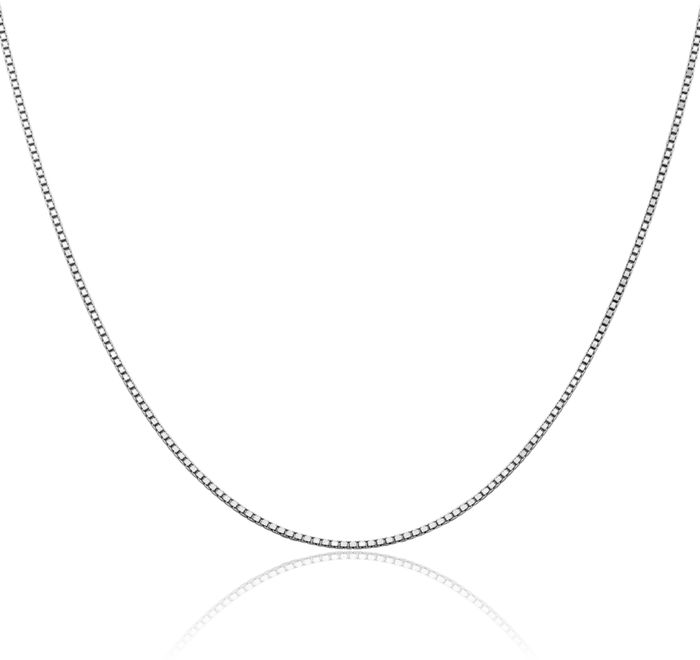 14K Solid White Gold 1.3mm Box Link Chain Necklace