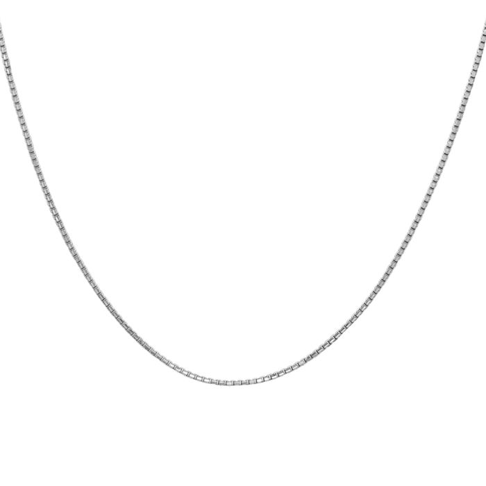 14K Solid White Gold 1.3mm Concave Box Link Chain Necklace