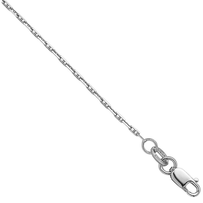 14K Solid White Gold 1.3mm Anchor Mariner Link Chain Necklace