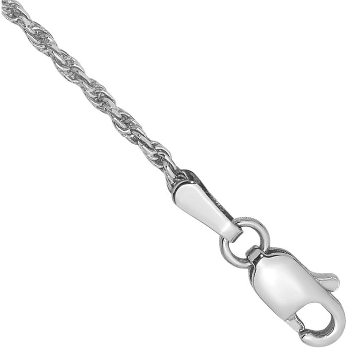 14K Solid White Gold 1.3mm Rope Chain Bracelet