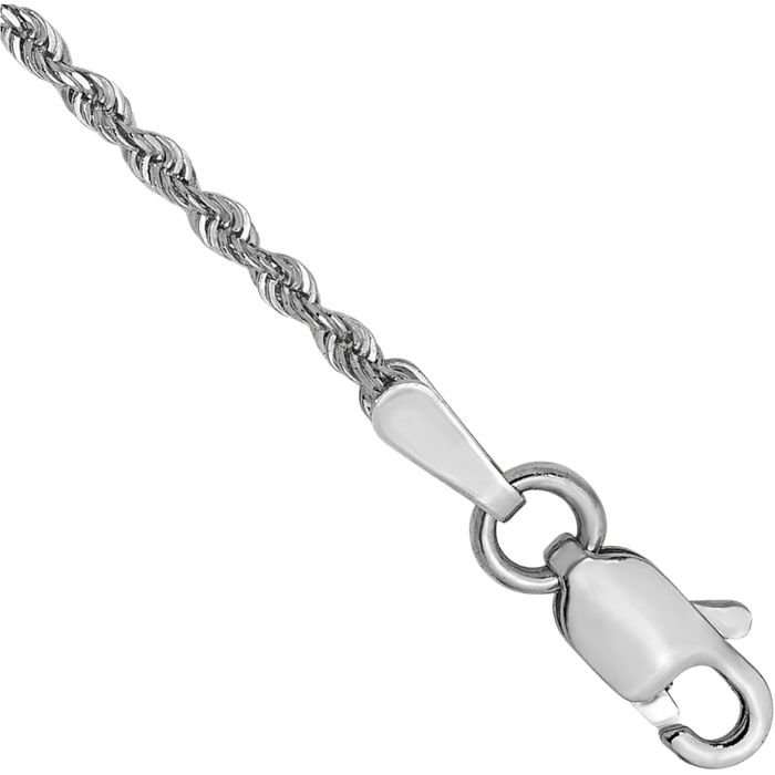 14K Solid White Gold 1.3mm Rope Chain Bracelet