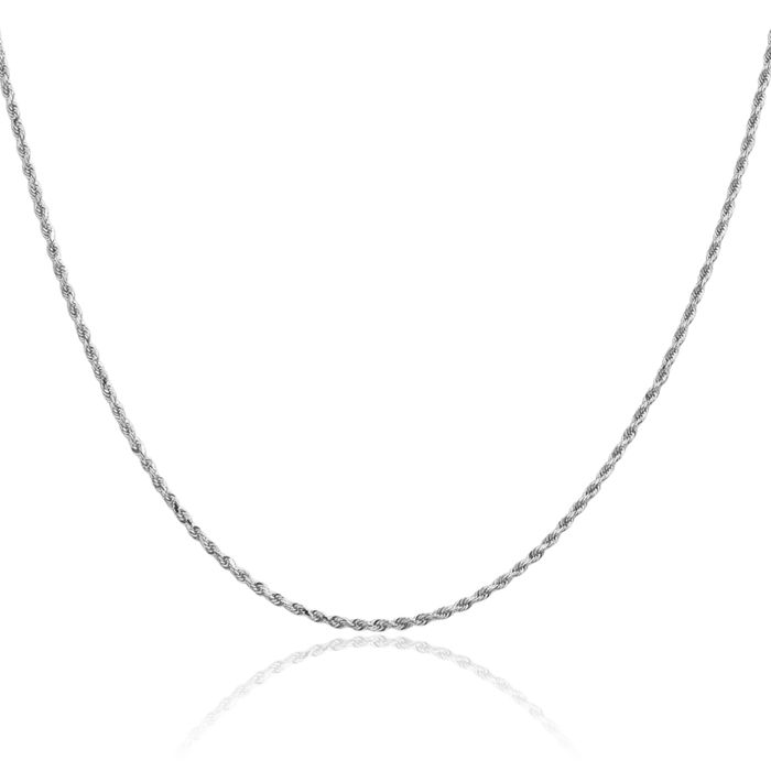 14K Solid White Gold 1.3mm Rope Chain Twisted Link Necklace