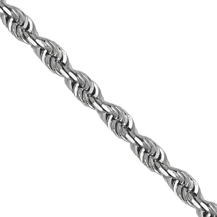 14K Solid White Gold 1.3mm Rope Chain Twisted Link Necklace