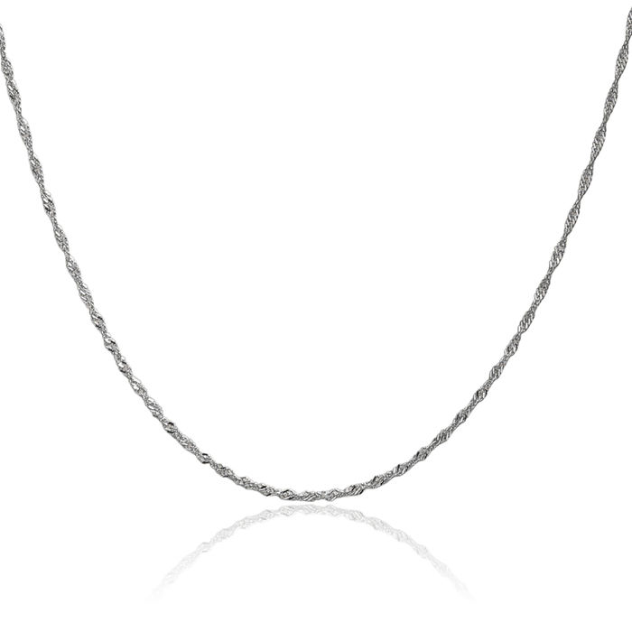 14K Solid White Gold 1.3mm Singapore Chain Necklace