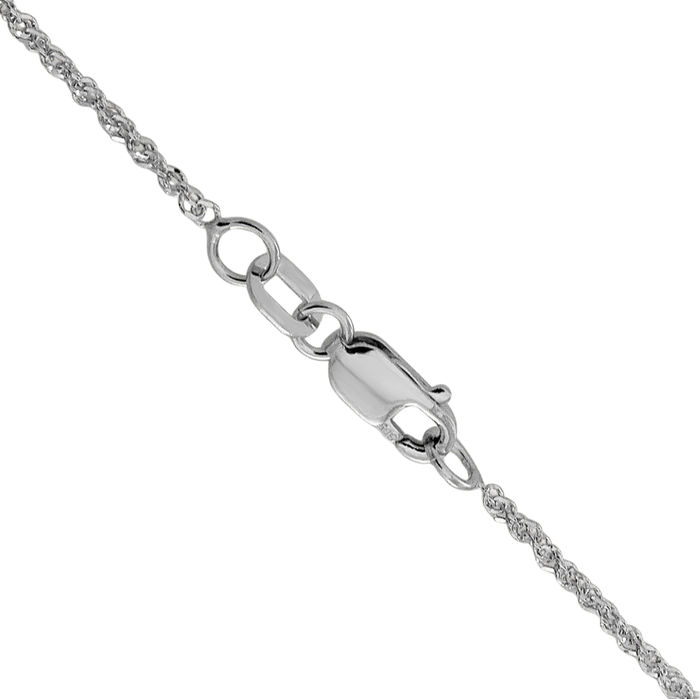 14K Solid White Gold 1.3mm Sparkle Singapore Chain Necklace