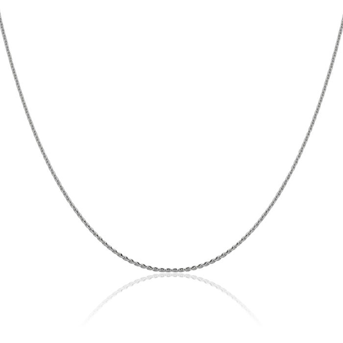 14K Solid White Gold 1.40mm Oval Cable Rolo Link Chain Belcher Necklace