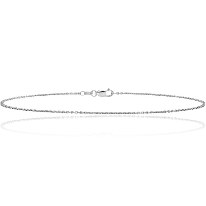 14K Solid White Gold 1.45mm Cable Rolo Link Chain Anklet Summer Beach Foot Ankle Bracelet