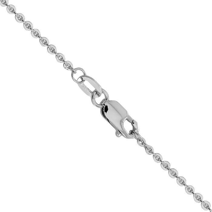 14K Solid White Gold 1.4mm Cable Rolo Link Chain Belcher Necklace