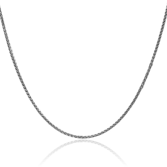 14K Solid White Gold 1.4mm Spiga Wheat Link Chain Necklace