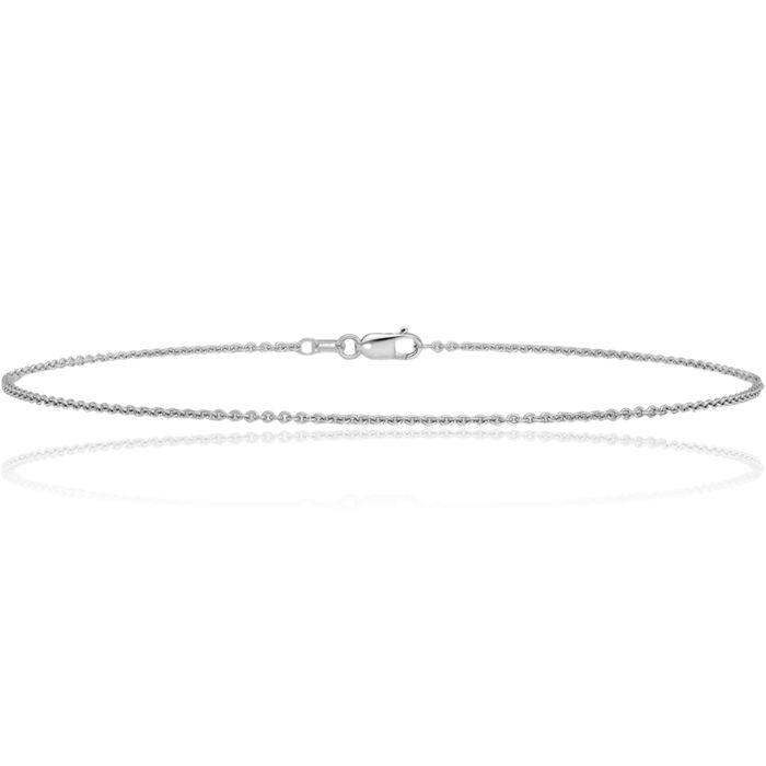 14K Solid White Gold 1.4mm Round Cable Rolo Link Chain Anklet Summer Beach Foot Ankle Bracelet