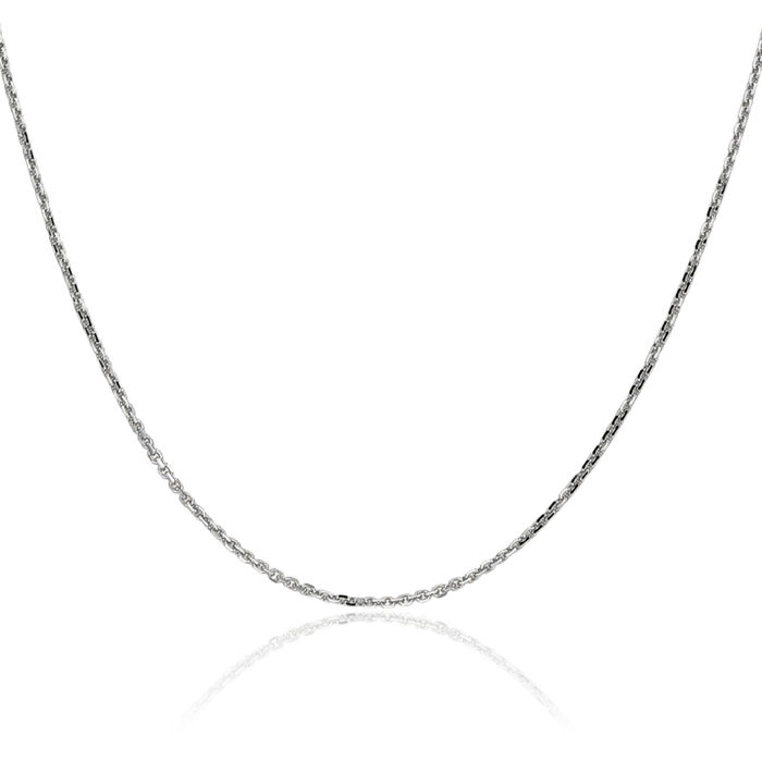 14K Solid White Gold 1.4mm Round Cable Rolo Link Chain Belcher Necklace