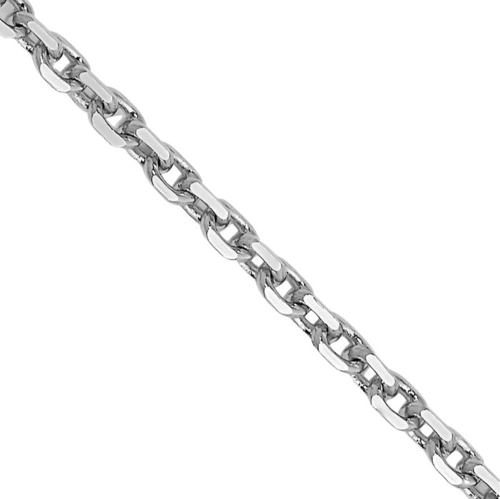 14K Solid White Gold 1.4mm Round Cable Rolo Link Chain Belcher Necklace