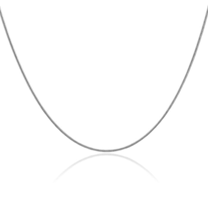 14K Solid White Gold 1.4mm Round Cubetto Omega Snake Chain Herringbone Necklace