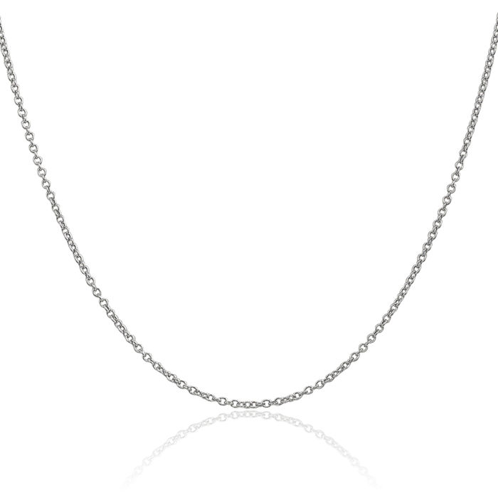 14K Solid White Gold 1.4mm Round Wide Cable Rolo Link Chain Belcher Necklace