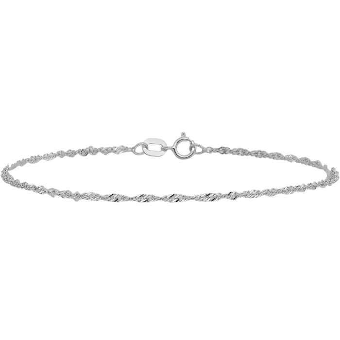 14K Solid White Gold 1.4mm Singapore Chain Bracelet