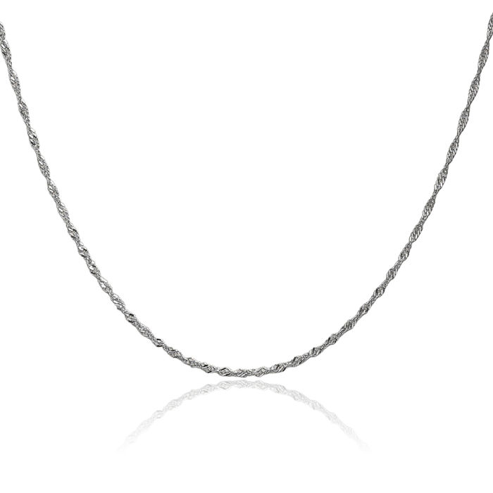 14K Solid White Gold 2mm Singapore Chain Necklace