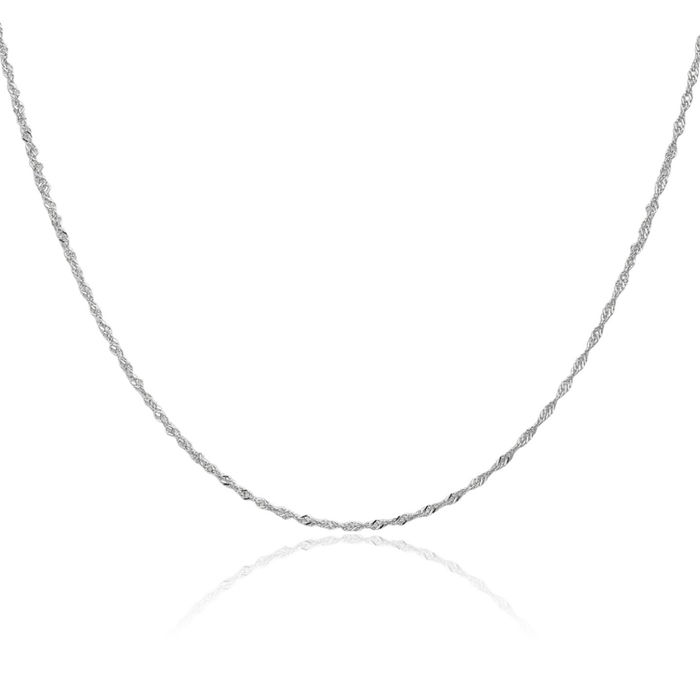 14K Solid White Gold 1.4mm Singapore Chain Necklace