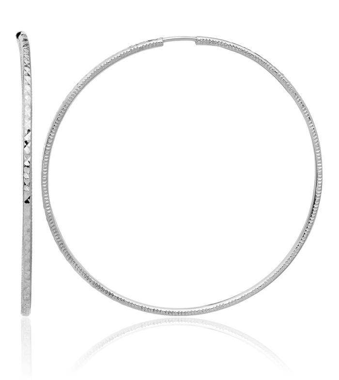 14K Solid White Gold 1.50mm Endless Round Large Hoop Earrings