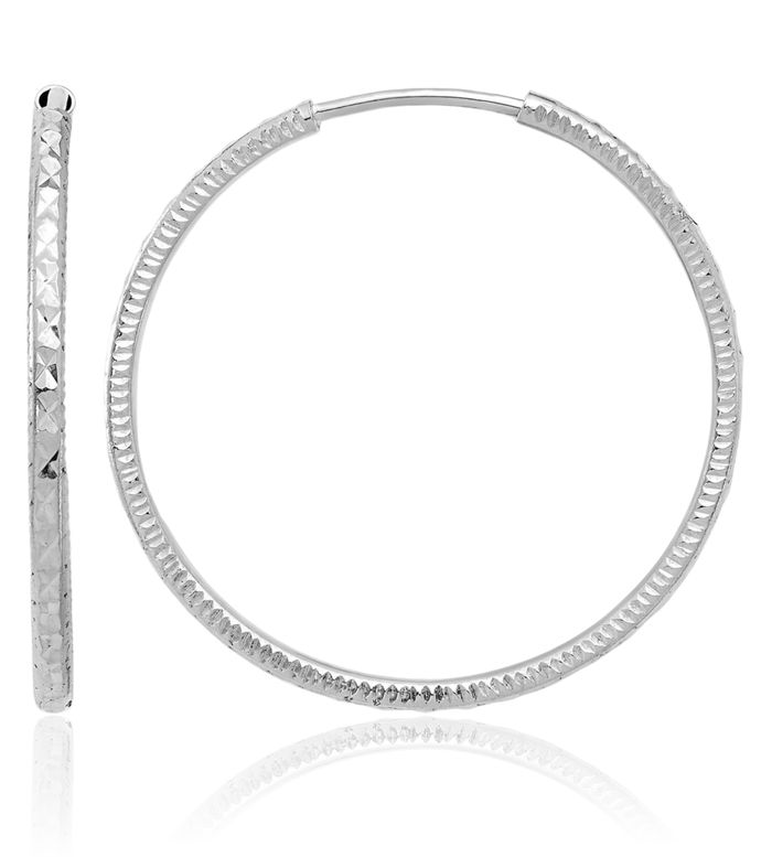 14K Solid White Gold 1.50mm Endless Round Medium Hoop Earrings