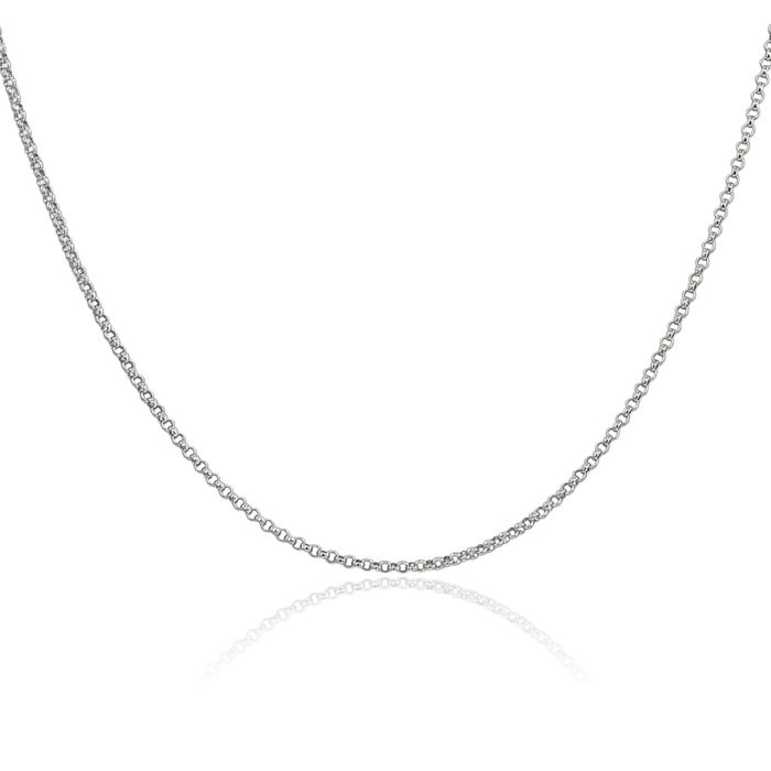 14K Solid White Gold 1.55mm Cable Rolo Link Chain Belcher Necklace