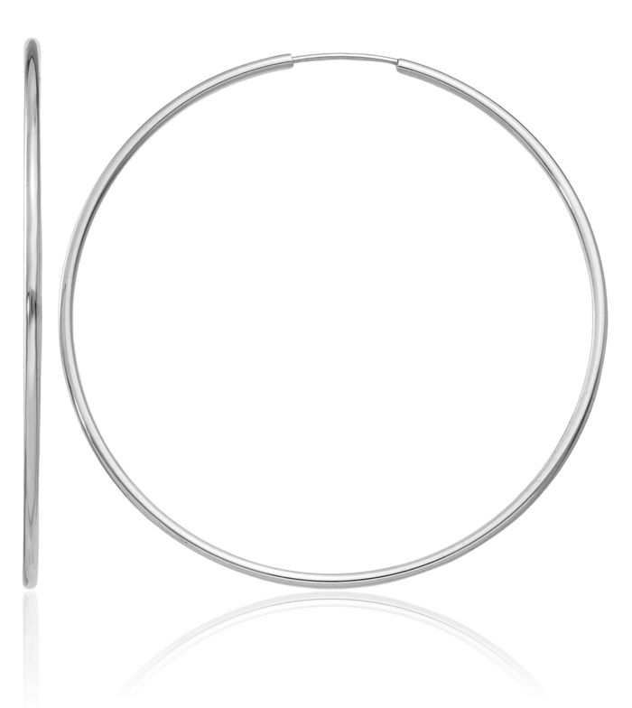 14K Solid White Gold 1.5mm Endless Round Extra Large Hoop Earrings