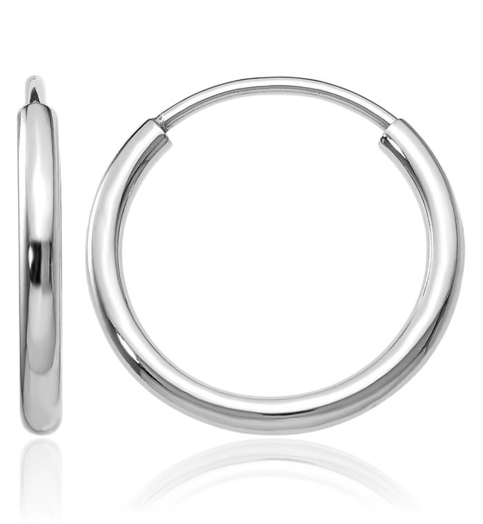 14K Solid White Gold 1.5mm Endless Round Huggie Small Hoop Earrings