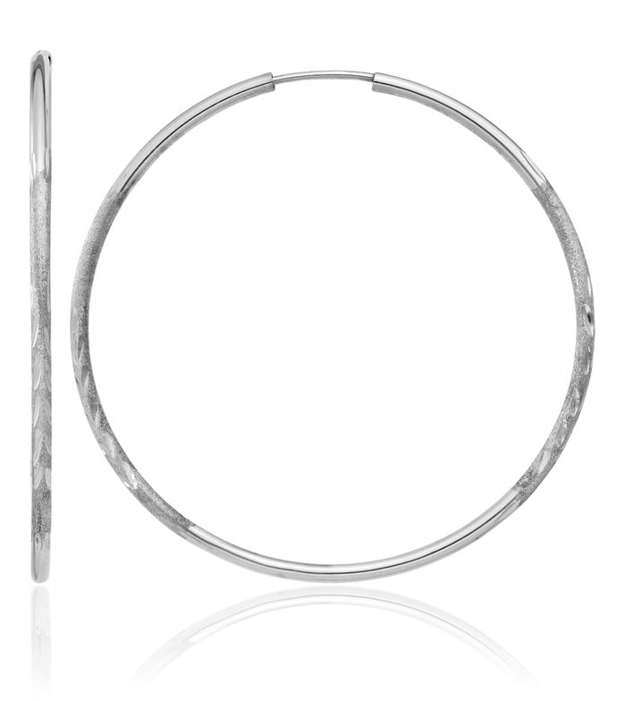 14K Solid White Gold 1.5mm Endless Round Large Hoop Earrings