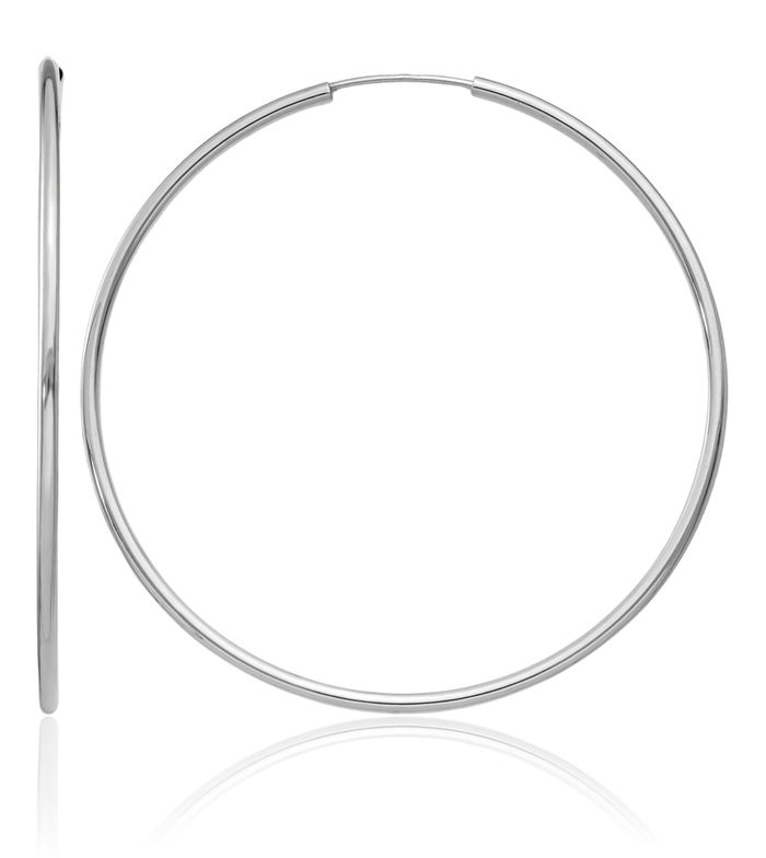 14K Solid White Gold 1.5mm Endless Round Large Hoop Earrings