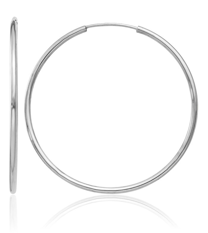 14K Solid White Gold 1.5mm Endless Round Medium Hoop Earrings