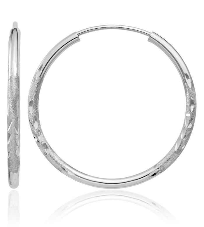 14K Solid White Gold 1.5mm Endless Round Medium Hoop Earrings