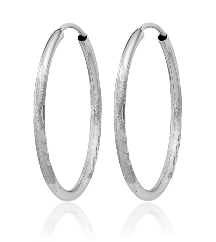 14K Solid White Gold 1.5mm Endless Round Medium Hoop Earrings