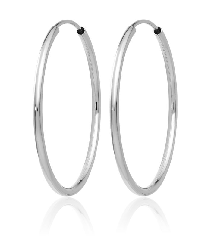 14K Solid White Gold 1.5mm Endless Round Medium Hoop Earrings