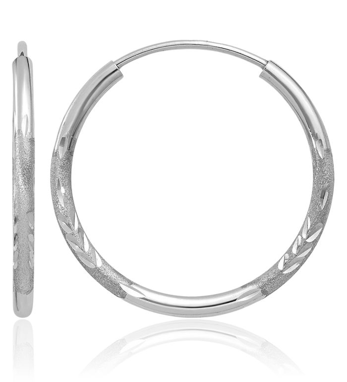 14K Solid White Gold 1.5mm Endless Round Small Hoop Earrings