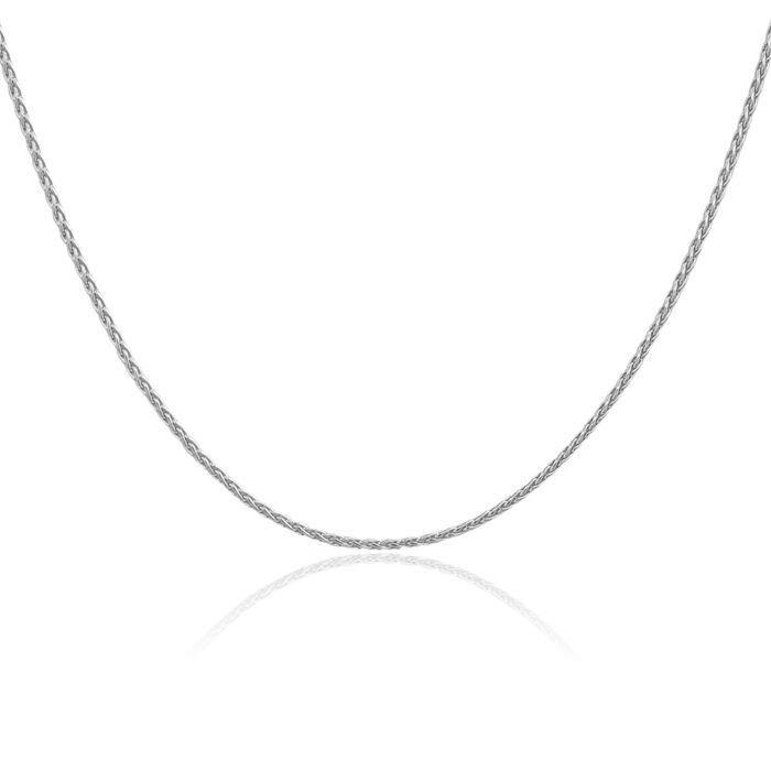 14K Solid White Gold 1.5mm Parisian Spiga Wheat Link Chain Necklace