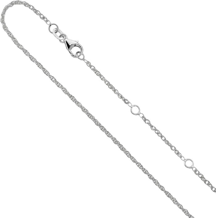 14K Solid White Gold 1.5mm Rope Adjustable Chain Necklace