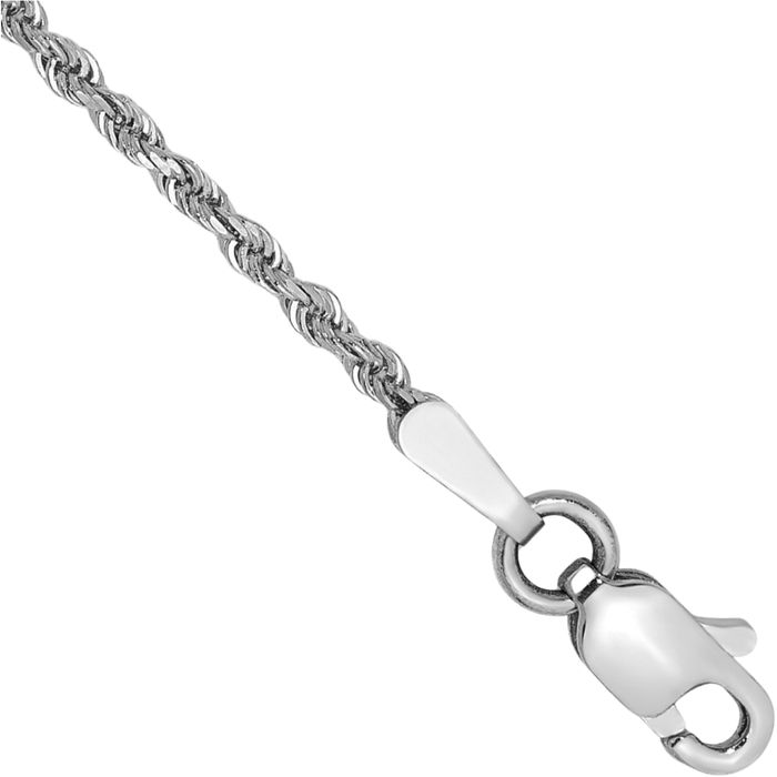 14K Solid White Gold 1.5mm Rope Chain Bracelet